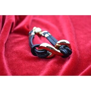 Roberto by RFM Bracelet Black Leather Infinity Gold Tone Magnet Clasp Wristband